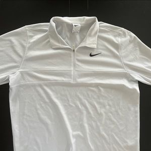 Mens NIKE White Long Sleeve Golf Quarterzip